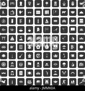 Plat de 100 icons set black Illustration de Vecteur