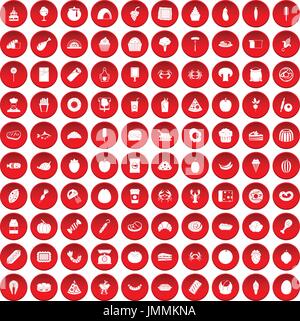 100 nourriture favorite icons set red Illustration de Vecteur