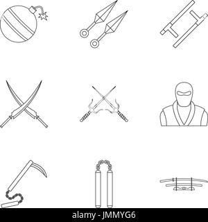 Armes japonaises icons set style du contour, Illustration de Vecteur