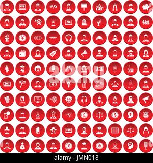 100 headhunter icons set red Illustration de Vecteur