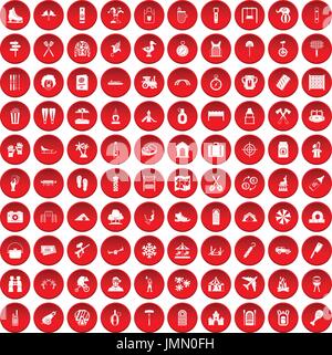 100 famille vacances icons set red Illustration de Vecteur