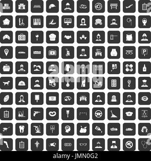 100 travail favorite icons set black Illustration de Vecteur