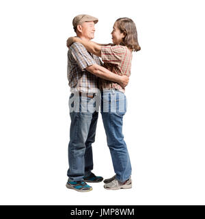 Portrait of asian couple in love en souriant et serrant pour baiser. Isolé sur fond blanc avec copie espace Banque D'Images