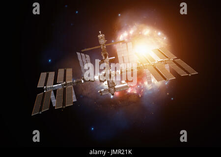 Station spatiale internationale plus de galaxie spirale terre. Éléments de cette image fournie par la NASA. Banque D'Images