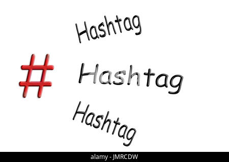 Internet et les médias sociaux à la tendance Hashtag #  thème signe sur fond blanc avec légende hashtag. Banque D'Images