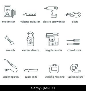 La ligne d'outils d'électricien icon set Illustration de Vecteur