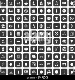 Remise en forme 100 icons set black Illustration de Vecteur