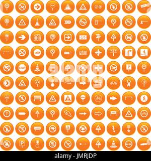 100 Signalisation routière orange icons set Illustration de Vecteur