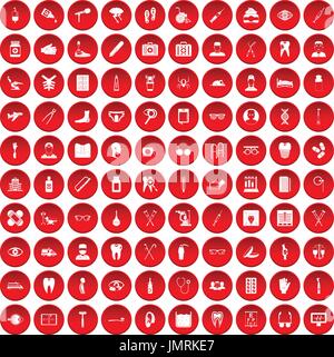 Treatmet 100 medical icons set red Illustration de Vecteur