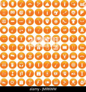 Festival de rue 100 icons set orange Illustration de Vecteur