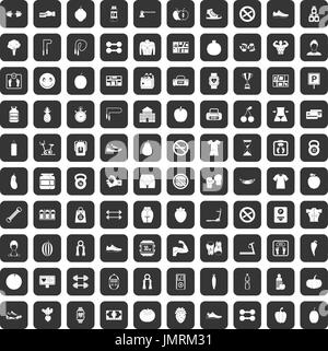 100 sport icons set black Illustration de Vecteur