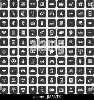 Hi-tech 100 icons set black Illustration de Vecteur