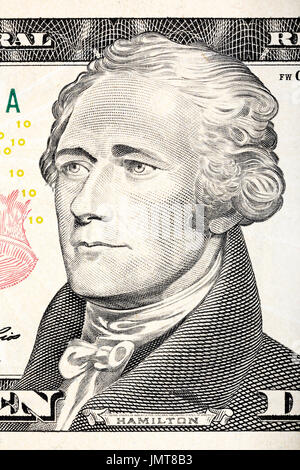 Alexander Hamilton portrait de dix dollars close-up. Banque D'Images