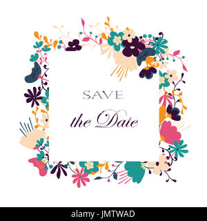 Carte vecteur floral. Conception à la main pour enregistrer la date, carte de remerciement, carte de Vœux, douche de bébé, fête des mères, saint valentin, cartes d'anniversaire, invi Banque D'Images