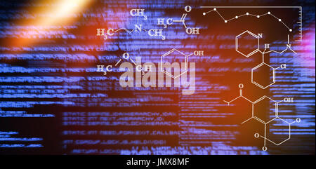 Image numérique de formules chimiques contre les textes bleu Banque D'Images