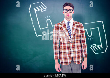 Image d'illustration de part flexing muscles contre composite image hipste rlooking geek at camera Banque D'Images