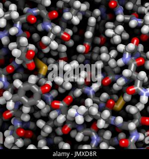 Niveau atomique close-up de la surface de l'enzyme digestive de la trypsine. Vue de la surface de la protéine, montrant des détails de structure typique y compris un résidu tyrosine, obligations, un lien amide et amine libre et des groupes fonctionnels carboxyles. Banque D'Images