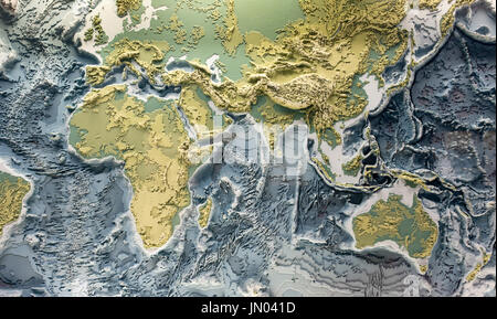 Modèle 3d imprimé de l'allégement de la terre dont les sommets de montagnes et la profondeur des océans Banque D'Images