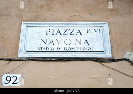 Piazza Navona signe sur le mur à Rome, Italie Banque D'Images