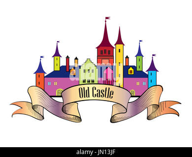 Célèbre château allemand signe. Billet d'arrière-plan historique. Château de tours. Cartoon vector illustration. Banque D'Images