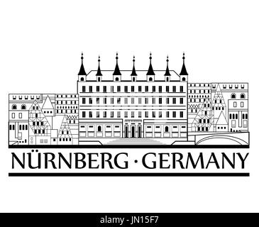 Vue sur la ville de Nuremberg. Billet Allemagne label. Banque D'Images