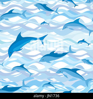 Modèle sans couture. Dolphin Les vagues de la mer et du poisson de fond. Banque D'Images