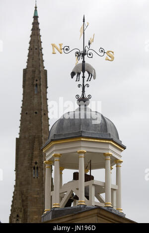 Halifax, Royaume-Uni. 28 juillet 2017. La girouette rénovée du Piece Hall et de la chapelle Spire of Square, à Halifax, en Angleterre. Le bâtiment classé de catégorie I a fait l'objet d'une restauration de deux ans d'un coût de 19 millions de livres sterling et rouvrira ses portes au public le jour du Yorkshire (1er août) 2017. Banque D'Images