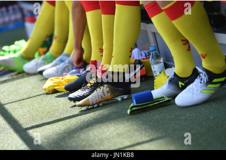 Berlin, Deutschland. 29 juillet, 2017. Fussballerbeine Fuesse Fussballschuhe,,, Nike, Adidas, Unterschenkel, Beine, Stutzen, fonction, Randmotiv. Fussball 2. Bundesliga/ FC Ingolstadt-FC Union Berlin 0-1, 1.Spieltag, Spieltag01, Liga2, Saison 2017/18 am 29.07.2017, AUDI SPORTPARK., | Verwendung weltweit Credit : dpa/Alamy Live News Banque D'Images