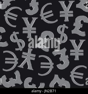 Symboles de l'argent des différents pays sur fond noir Illustration de Vecteur