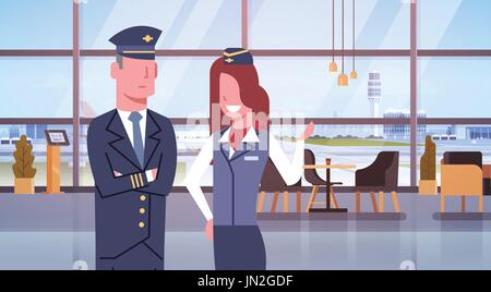 Pilote et hôtesse de l'aéroport dans l'équipe de travailleurs de l'équipage de la compagnie aérienne Illustration de Vecteur