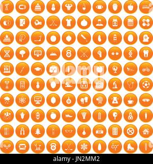 100 personne bien orange icons set Illustration de Vecteur