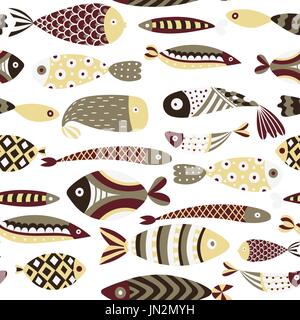 Modèle sans couture avec poissons. Hand drawn monde sous-marin. Contexte artistique. Aquarium. Peut être utilisé pour le papier peint, textile, emballage, carte, couverture. Ve Illustration de Vecteur