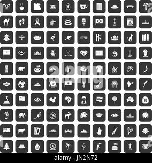 100 bornes icons set black Illustration de Vecteur