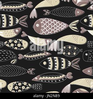 Modèle sans couture avec poissons. Hand drawn monde sous-marin. Contexte artistique. Aquarium. Peut être utilisé pour le papier peint, textile, emballage, carte, couverture. Ve Illustration de Vecteur