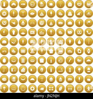 100 calories icons set gold Illustration de Vecteur