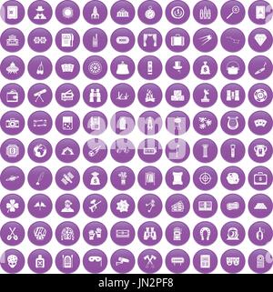 100 jeux adultes icons set purple Illustration de Vecteur