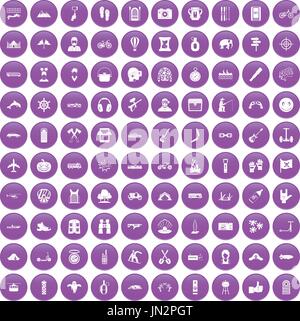 Aventure 100 icons set purple