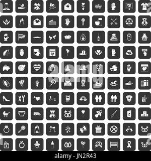 100 love icons set black Illustration de Vecteur