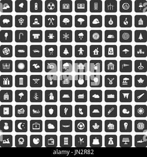 Bûcheron 100 icons set black Illustration de Vecteur