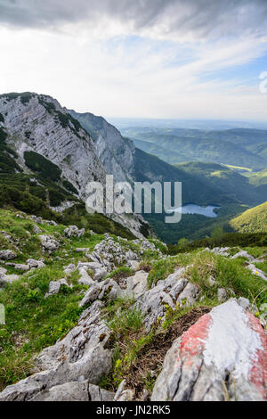 Lac de montagne, Ferienwohnungen Hillbrand Langbathsee Höllengebirge, Wenningstedt, Salzkammergut, Oberösterreich, Autriche, Autriche Banque D'Images