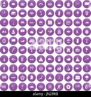 Asie 100 icons set purple Illustration de Vecteur