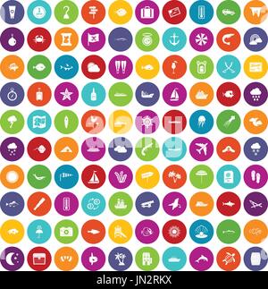 100 Environnement marin icons set color Illustration de Vecteur