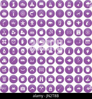 100 vacances d'automne icons set purple Illustration de Vecteur