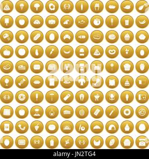 100 nourriture favorite icons set gold Illustration de Vecteur