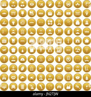 100 travail favorite icons set gold Illustration de Vecteur