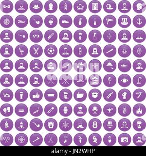 Barbe 100 icons set purple Illustration de Vecteur