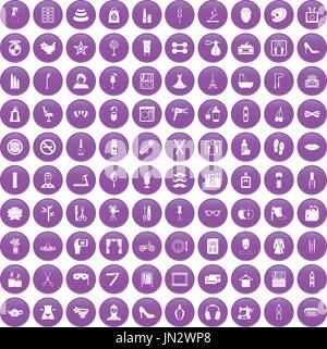 Maquillage et beauté 100 icons set purple Illustration de Vecteur