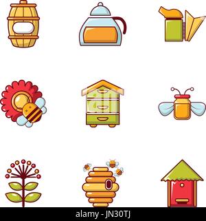 Outils de l'Apiculture icons set, style plat Illustration de Vecteur