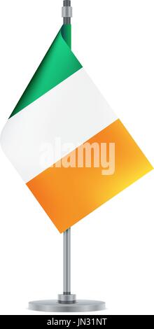 La conception du pavillon. Drapeau irlandais accroché sur le poteau métallique. Modèle isolé pour vos dessins. Vector illustration. Illustration de Vecteur