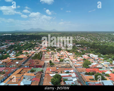 Vue paysage de Leon ville de drone. Destination Voyage au Nicaragua Banque D'Images